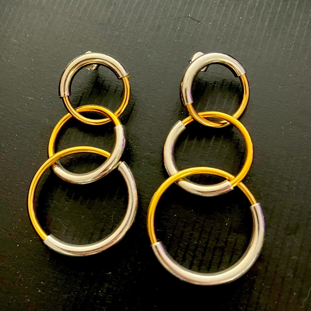 Jenny bird silver and gold link drop earrings